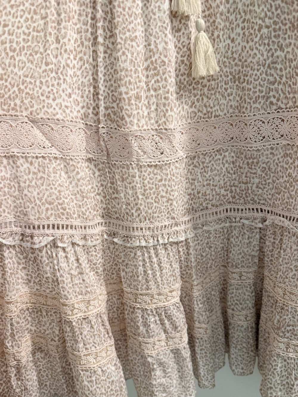 NWOT Olivaceous Boho Leopard Print Maxi Skirt with Tassel Drawstring- Size Large - Picture 4 of 8